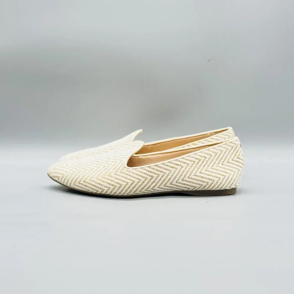 Birdies Shoes Womens 10 Beige Woven Chevron Loafer Flats Slip On Comfort Casual
